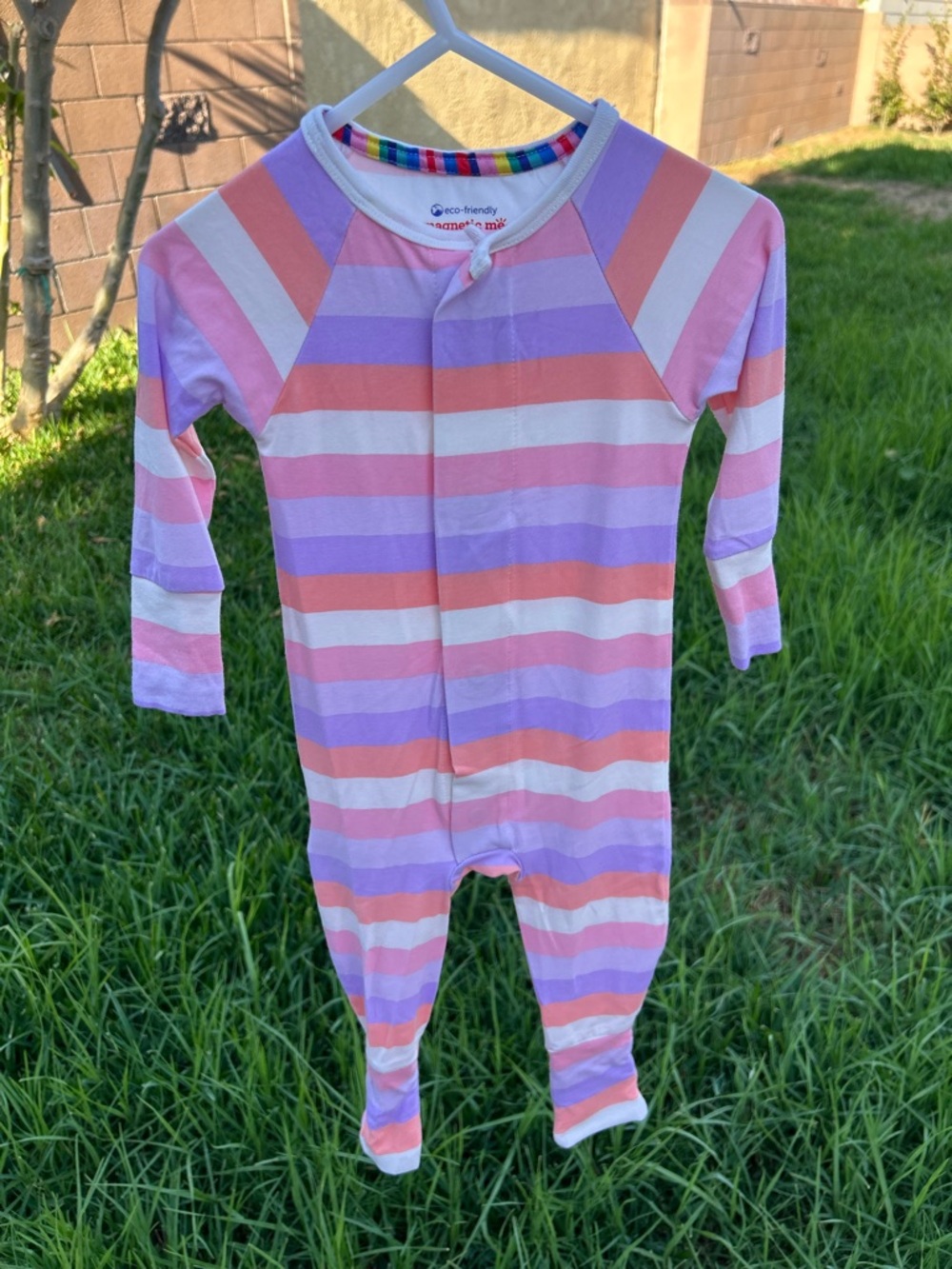 Magnetic Me Pink, Purple & Cream Striped Footie